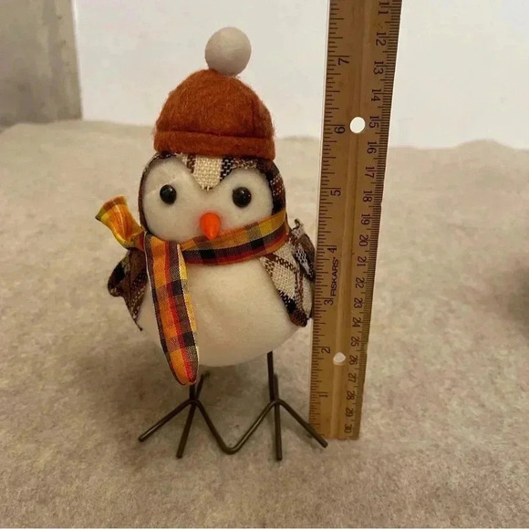 Harvest Autumn Fall Fabric Felt Birds Set 2 Birds Plaid Scarf Hat Holiday Decor - Picture 9 of 16